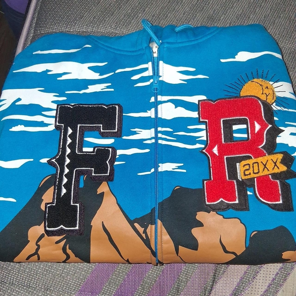 Blue Graphic Zip-Up Hoodie